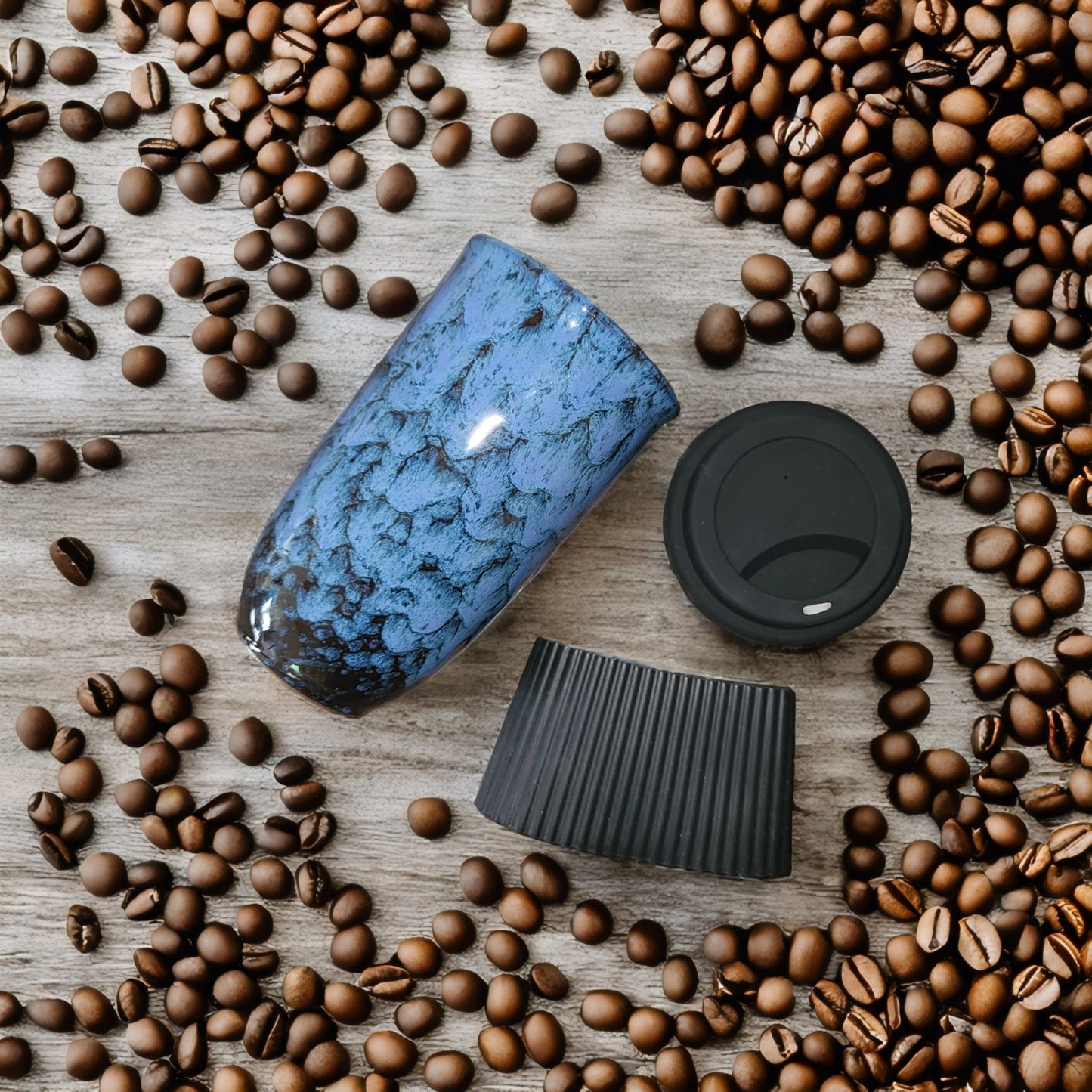 Lariwo koffie 2 go mok blauw met alle losse onderdelen