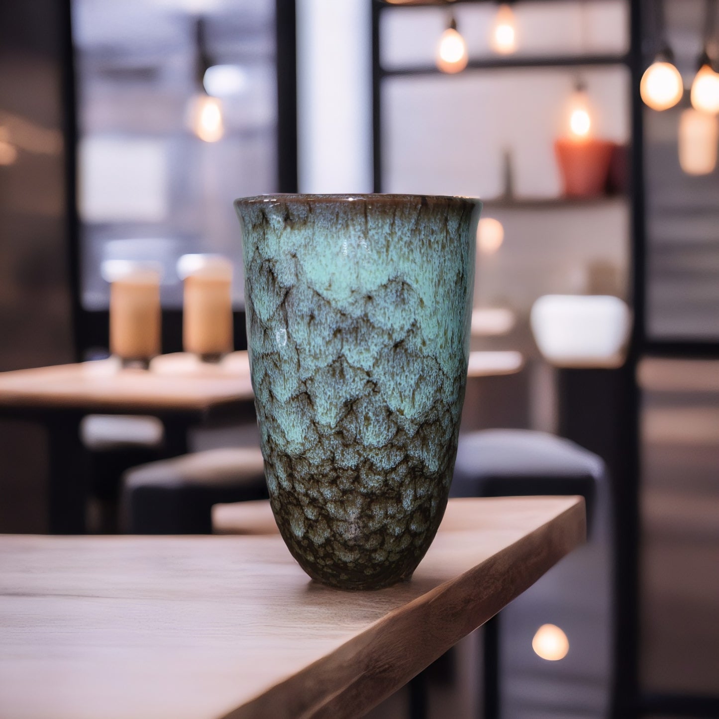 Lariwo koffie 2 go mok groen op een tafel in een cafe