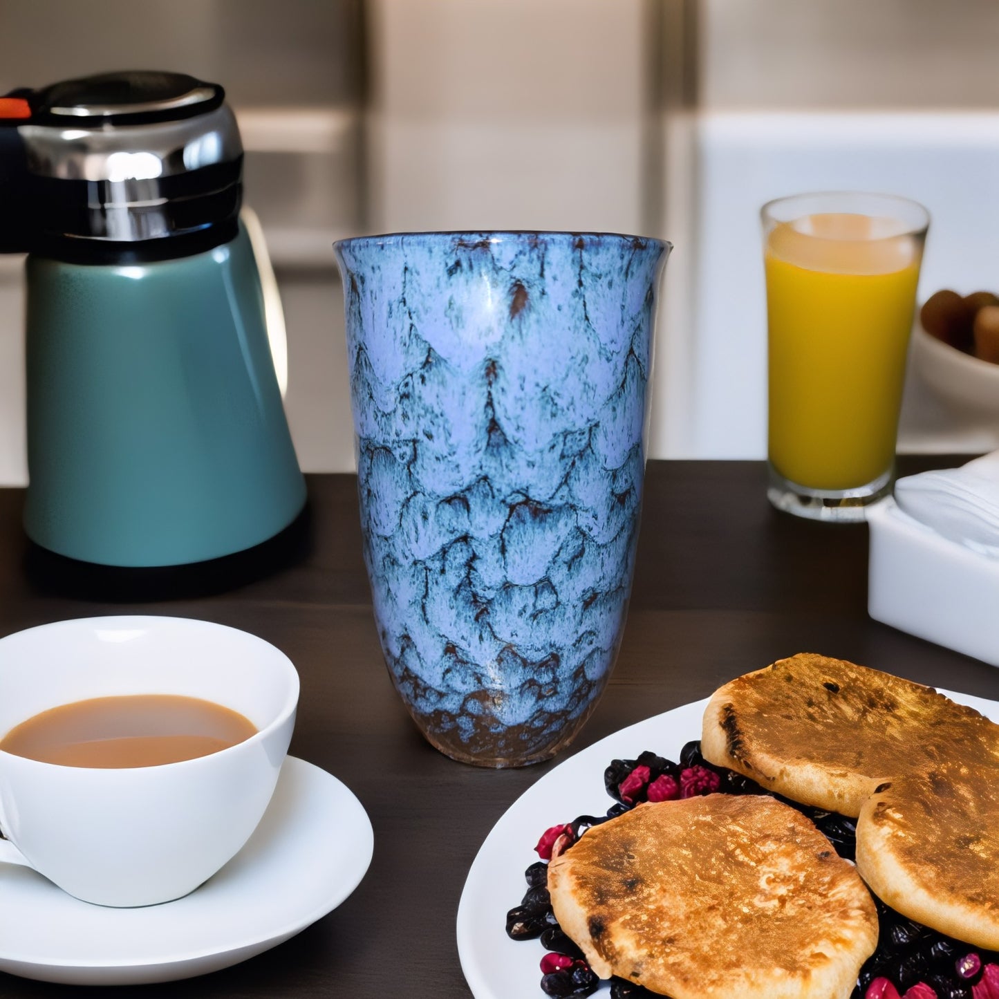 Lariwo koffie 2 go mok Blauw op ontbijt tafel