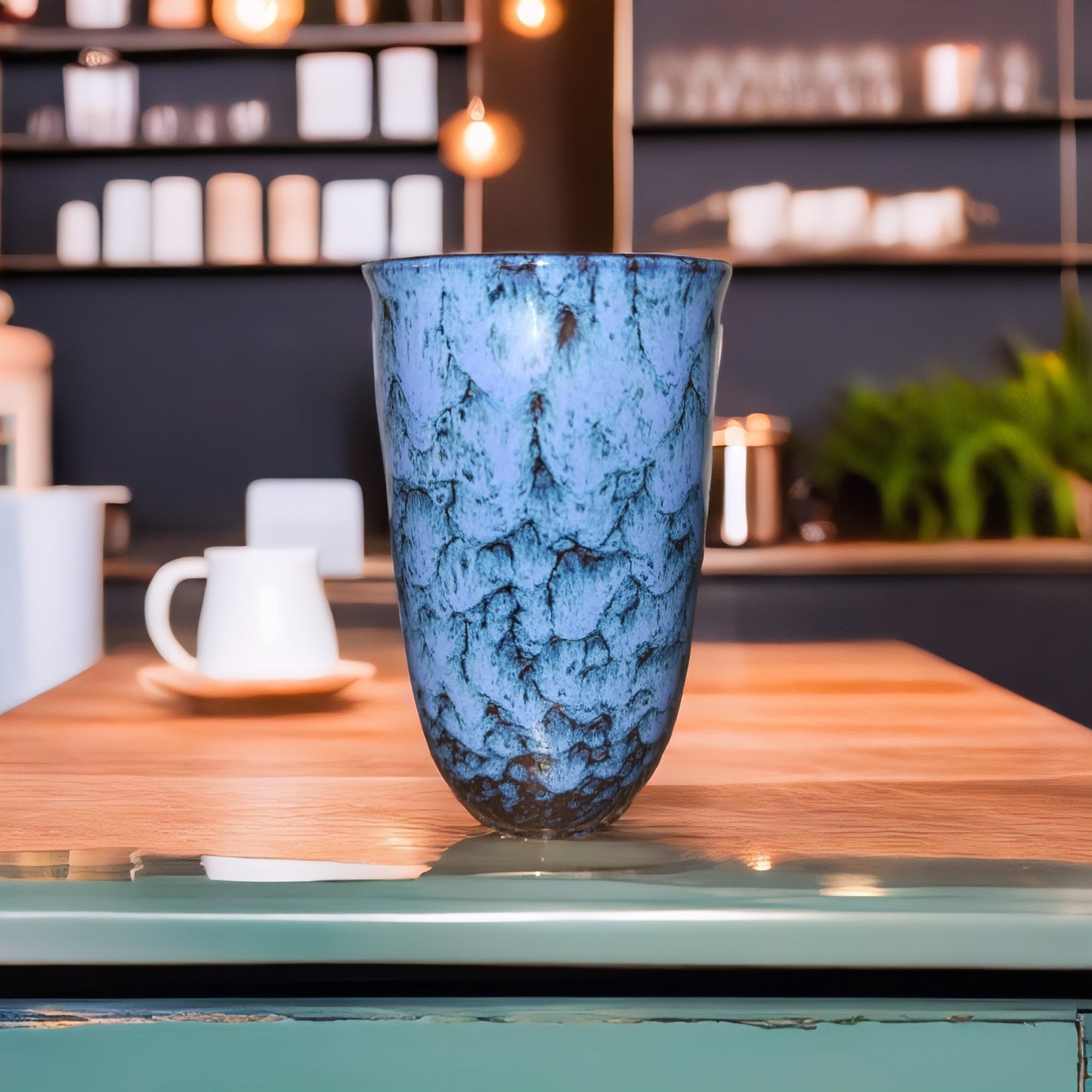 Lariwo koffie 2 go mok blauw in een cafe