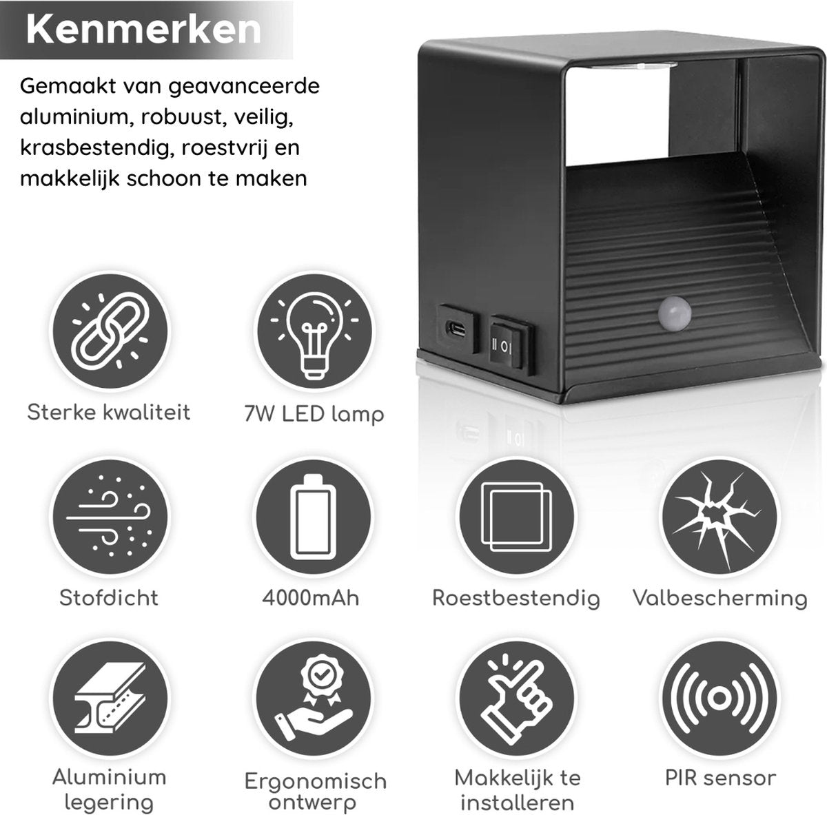 alle kenmerken van de Lariwo magnetische USB wandlamp
