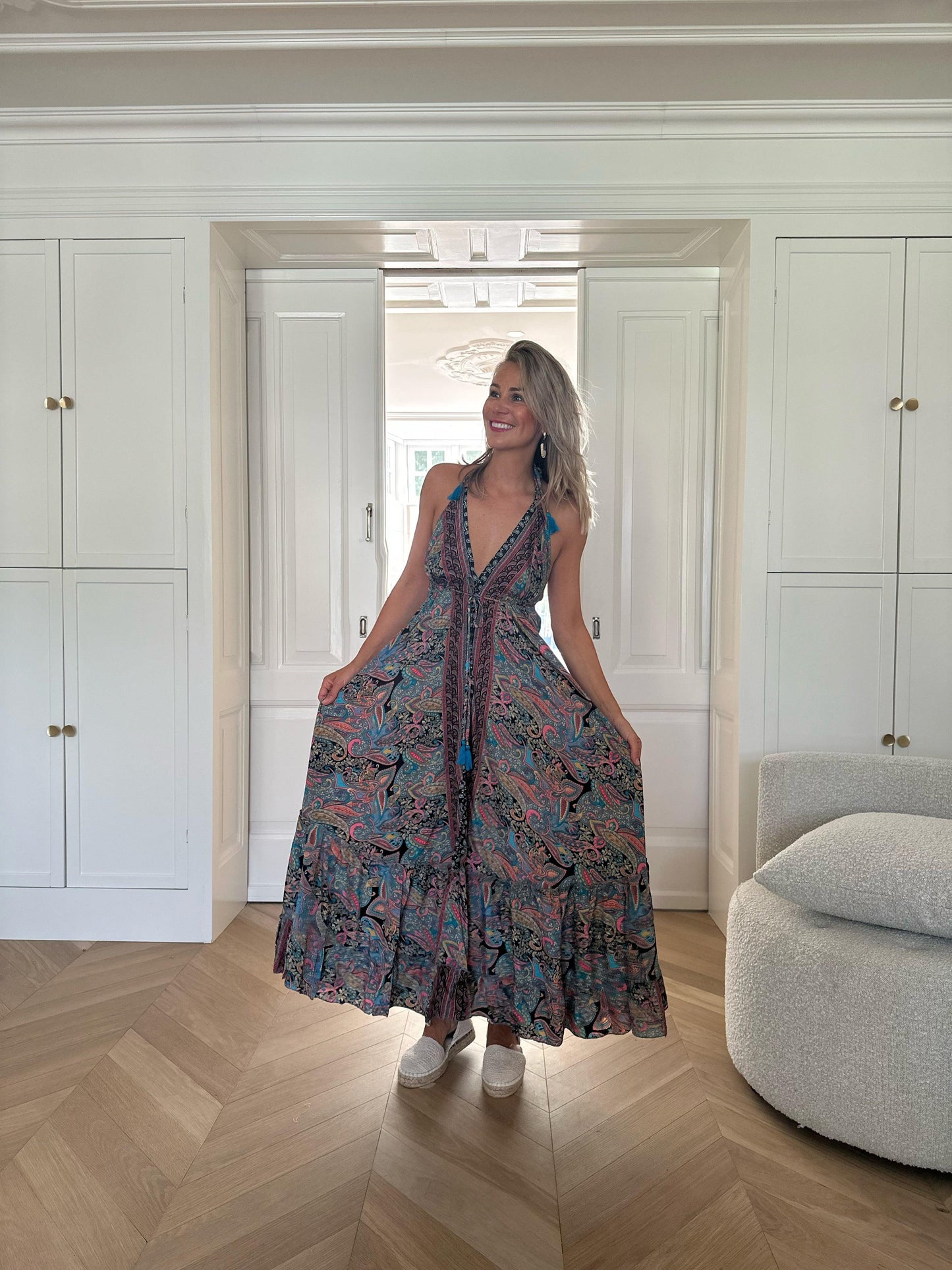 Boho Ibiza Jurkjes - Karma Highway Blauw/ Roze - Zomerjurk - Bohemian - Boho chique - Hippie - Flowerpower - Maxi jurk - Lariwo