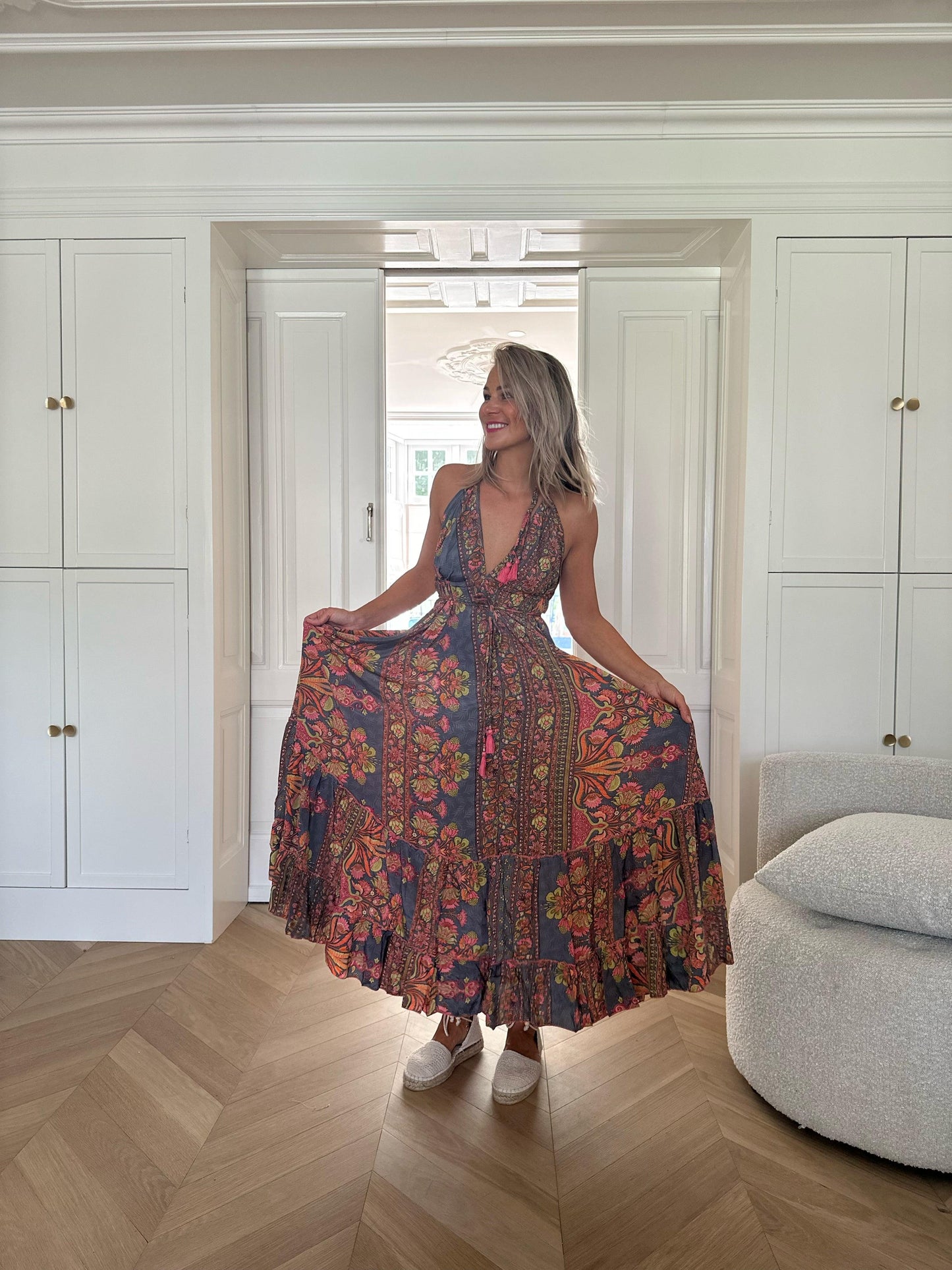 Boho Ibiza Jurkjes - Karma Highway - Blauw / Roze - Zomerjurk - Bohemian - Boho chique - Hippie - Flowerpower - Maxi jurk - Lariwo