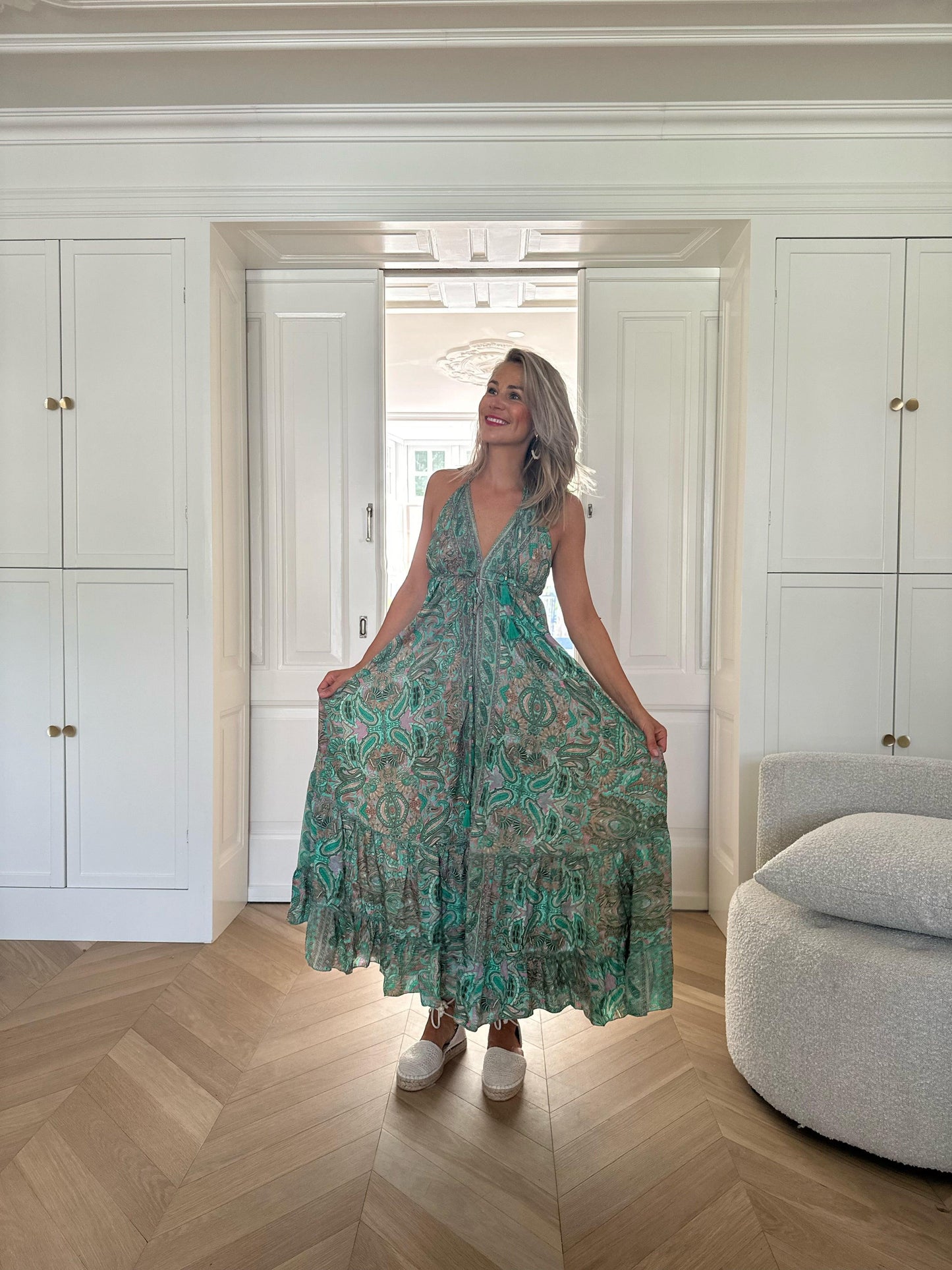 Boho Ibiza Jurkjes - Karma Highway Groen - Zomerjurk - Bohemian - Boho chique - Hippie - Flowerpower - Maxi jurk - Lariwo