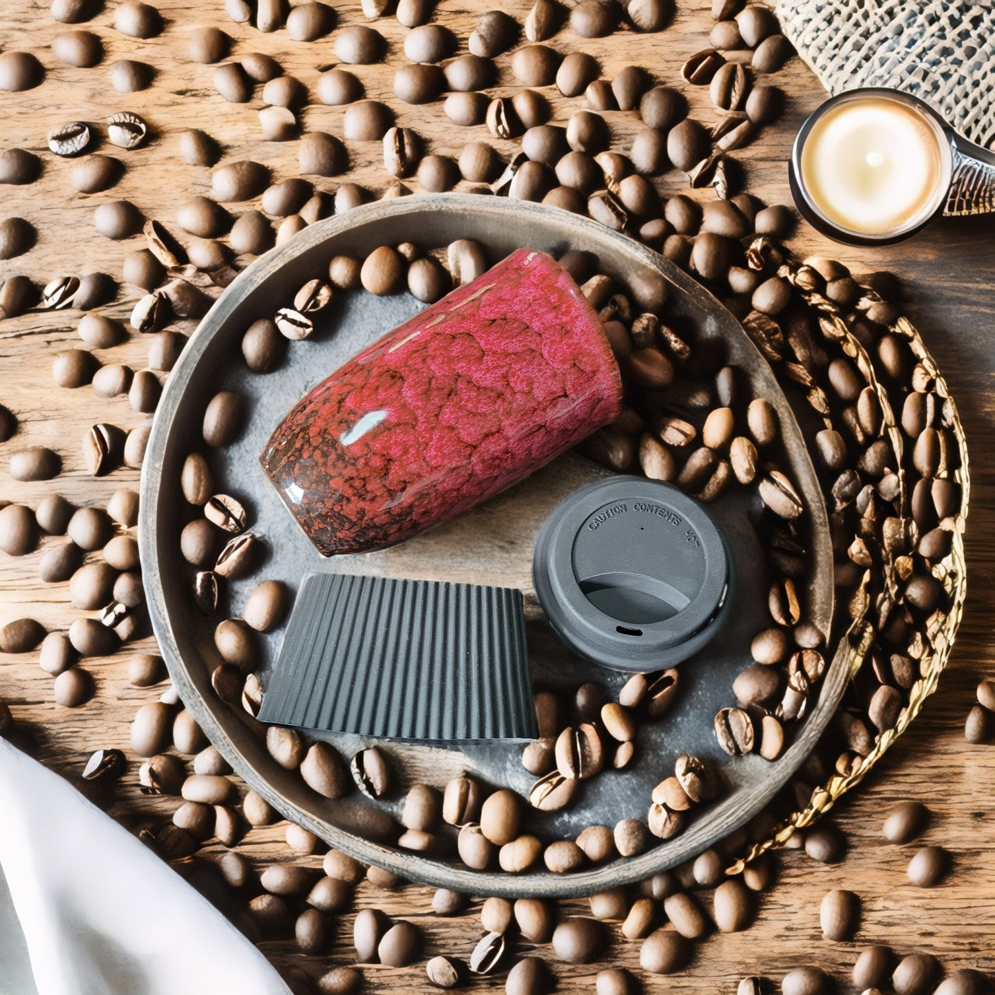 Lariwo koffie 2 go mok rood display met alle losse onderdelen