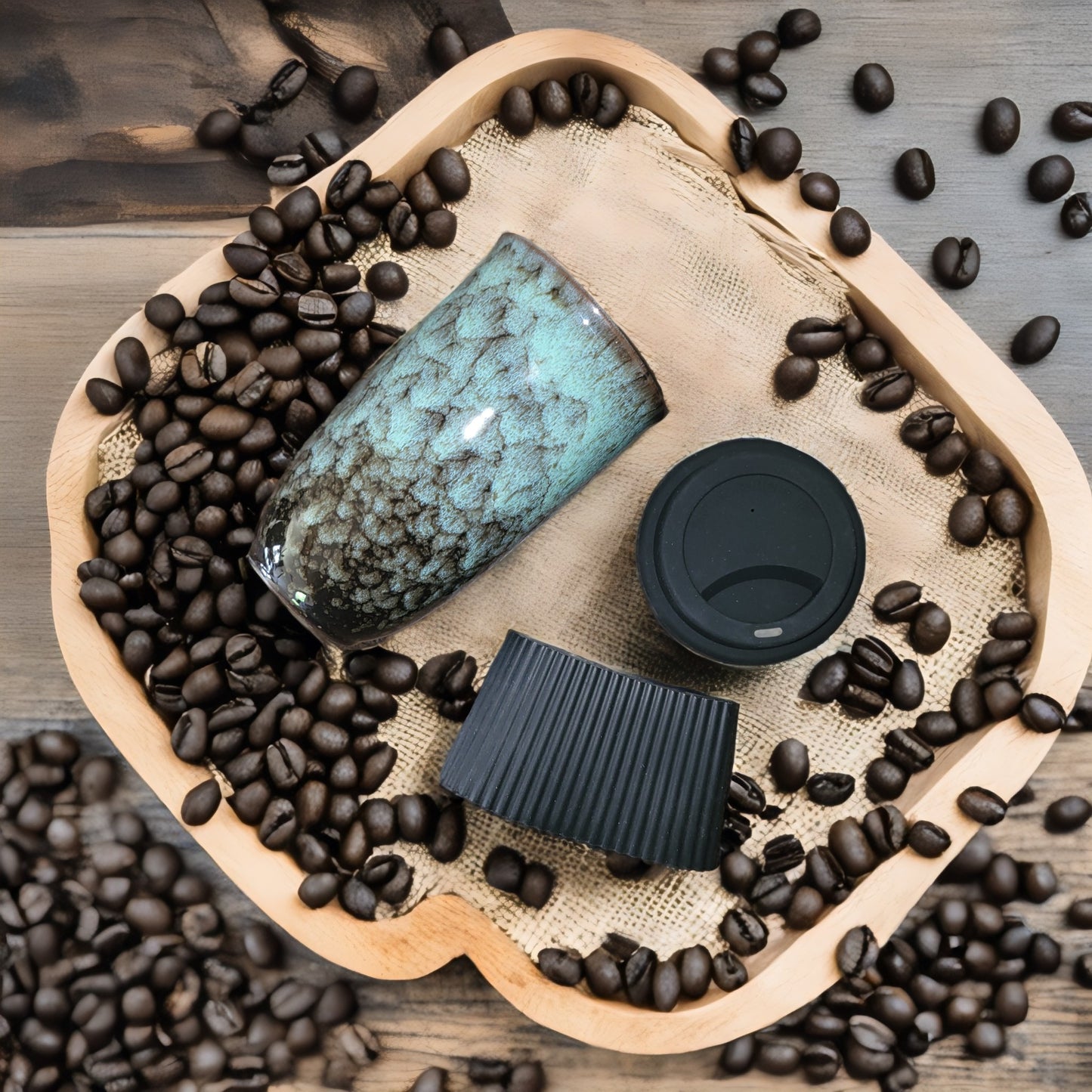 Lariwo koffie 2 go mok groen display met alle losse onderdelen