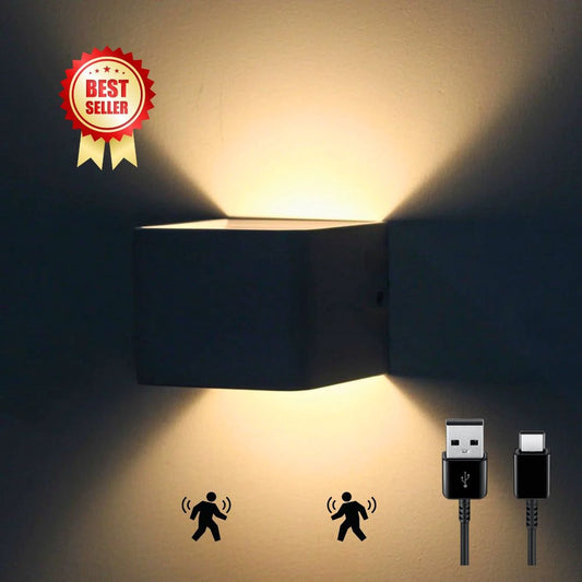 Oplaadbare-LED-wandlamp-met-bewegingssensor-Lariwo in situatie aan de muur